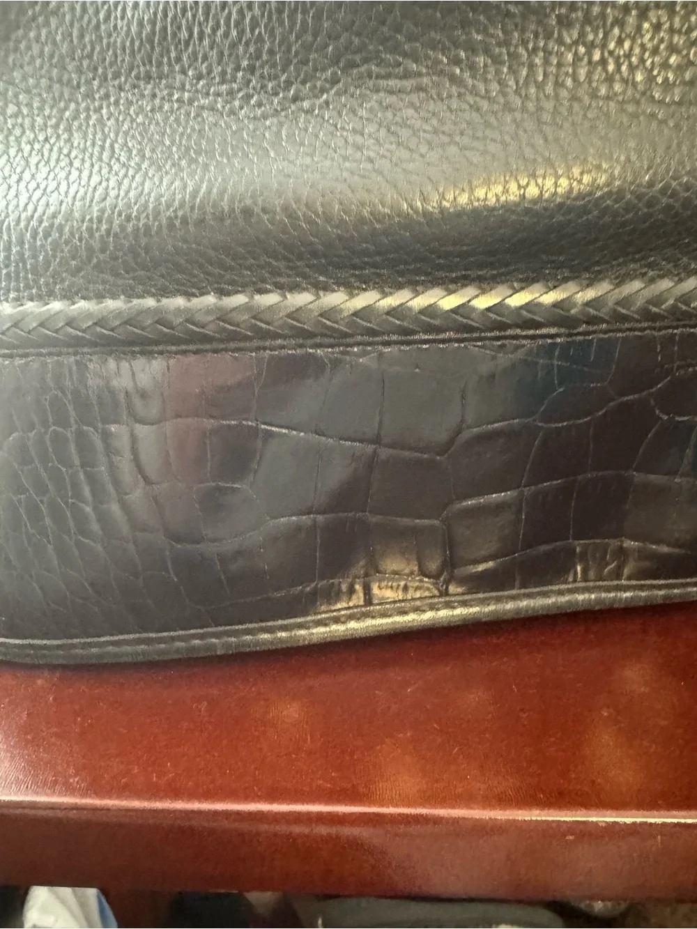 Brighton Black Leather Shoulder Bag with Braided Handle